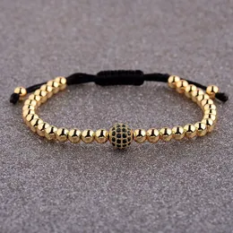 Beaded Strands Round Shape CZ Ball Gold Bracelet Men 5mm Copper Beads Women's Macrame Jewelry Femme Handmade AB1245Beaded