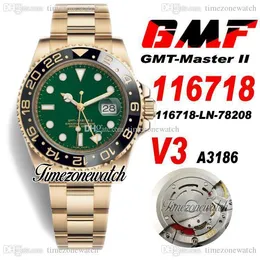 GMF V3 GMT II 116718 A3186 Automatisk mens Klocka 18K Gul Guld Keramisk Bezel Black Dial 904L Oytsteel Armbandsgarantikort Super Edition TimeZoneWatch R6