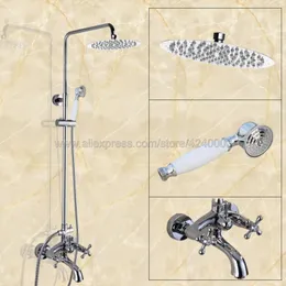 Badezimmer-Duschsets, poliertes Chrom-Wasserhahn-Set, Doppelgriff, 8-Zoll-Regensystem mit Wannenauslauf, Handbrause, KCY353Bathroom