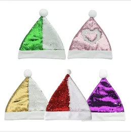 Nya 5 färger sublimering paljett Santa hatt för juldekorationer fest färg byter hattar festivdekoration diy