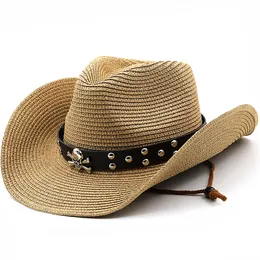 Wiosenna lato słomiana kapelusz 2022 Cowboy Beach Shade Hats Kobiety Mężczyźni Jazz Top Cap Ochrona przed słońcem kobiet Sunhat Sunhats