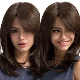 Sentetik peruklar stil yeni kadın peruk siyah kahverengi kısmi patlamalar orta uzun düz saç yüksek sıcaklık ipek malzeme günlük uygulama 220527