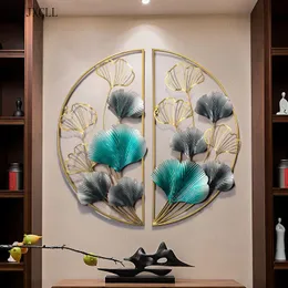 Wall Stickers Ginkgo Leaf Decors Living Room Three-dimensional Luxury Round Pendant Atmosphere Iron Art Hanging