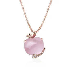 rose gold hibiscus stone powder crystal apple necklace pendant womens sweater chain pendant jewelry clavicle necklace