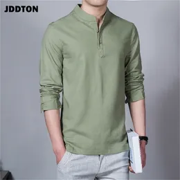 Polos męski Jddton Men Spring Cotton Linen Kimono koszulka długie rękaw Solidny LE 220823