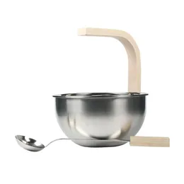 Rostfritt stål bastu hink med ladle premium 4l finska trähandtag spa tillbehör fat tillbehör