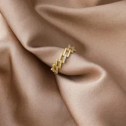 Pierścienie klastrowe przybycie koreańskie proste modne geometryczne kwadrat cyrkonu rozłożony regulowany pierścień dla kobiet mody kryształowy biżuteria