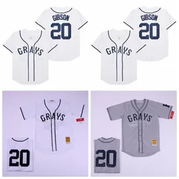 Men Moive Baseball Grays Negro 20 Josh Gibson Jersey Homestead National League Cool Base Team Color White Grey All Stitched Breathable For Sport Fans High Quality