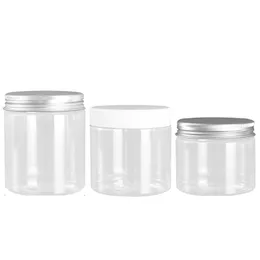 Dia.68mm PET Clear Plastic Empty Bottle Cosmetic Packaging Hair Wax Pot Plastic Cap Aluminum Lid Food Candy Flower Tea Jars Containers 150ml 200ml 250ml