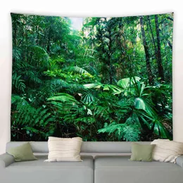 Tropical Jungle Green Leaves Landscape Wall Carpet Shrubs Pig Tree Hanging Picnic Yoga Mat Living Room Bedroom Decor Blanket J220804