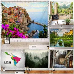 Italy Town Flowers Tapestry Italian Riviera Hippie Large Wall Rugs Natural Landscape Hanging Bedroom Living Room Dorm Decor J220804