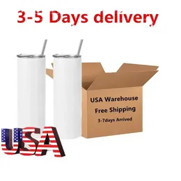 Armazém dos EUA 3 dias entrega 20 onças de sublimação copos de aço inoxidável caneca de caneca isolada de parede dupla branca em branco reto