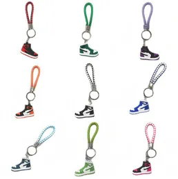 14 Colors Famous Designer Silicone 3D Sneaker PU Rope Keychain Men Women Fashion Shoes Keycring Car Basketball Hang Rope Keychains By UPS