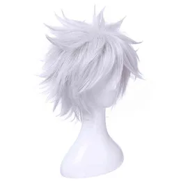 L-email peruk syntetiskt hår Nytt gintama gintoki sakata cosplay peruker 35 cm korta sliver vita män värmebeständigt 220622