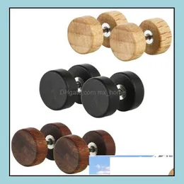 Other Festive Party Supplies Home Garden 8Mm Fashion Natural Wooden Stainlee Steel Ear Studs Earings For Women Men Wood Black Brown Barbel