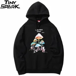 Män Hip Hop Streetwear Rainbow Mushroom Hoodie Sweatshirt Höst Vinter Harajuku Pullover Cotton Hooded 220325