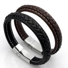 Bracelets de charme Moda Cadeia de aço inoxidável preto/marrom Bracelete de couro genuíno Men vintage jóias de tranças masculinas para mulheres Buda Boldra