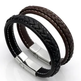 Braccialetti con ciondoli Moda catena in acciaio inossidabile Nero/marrone Bracciale in vera pelle da uomo Gioielli vintage a treccia maschile per donna Uomo Buddha Brace