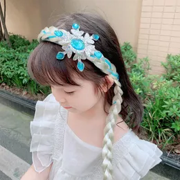 Haarschmuck Schneeflockenmuster Prinzessin Kinder Stirnband Kopfbedeckung Mädchen Baby Perücken Lange Zöpfe Schleife