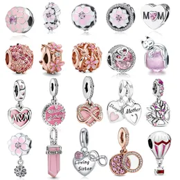 925 Silver Fit Pandora stitch Bead Pink Heart Flower Balloon Infinity Love Bracelet Charm Beads Dangle DIY Jewelry Accessories