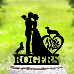 Sobrenome MRMRS personalizado Dogper Dogper e Bolo de silhueta do noivo para casamento com animais de estimação D220618