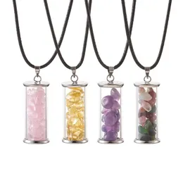 Collares pendientes 4 piezas botella de vidrio Chip cuentas de piedras preciosas colgante cuerda de poliéster ajustable para mujeres joyería colgante