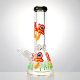 11 Inch Wholesale Straight Tube Glass Bong Glow In The Dark Oil Dab Rigs Mushroom Beaker Bong 18mm Joint Water Pipes With Diffused Downstem LXMD20105