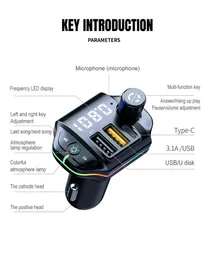 Hot selling new A10 colorful atmosphere light FM transmitter Bluetooth 5.0 car charging MP3 Bluetooth player