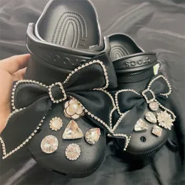 Shiny Ribbon with Diamonds Croc Charms Designer DIY Elegant Shoes Decaration Jibb for Clogs Kids Girls Women Gifts 220527