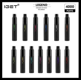 100% originele IGET -legende Pen elektronische sigarettenapparaat batterij 12 ml cartridge 1350 mAh stoom 4000 puff kit echte groothandel versus bar xxl plus shion max max