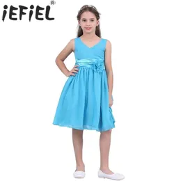 Iefiel Flower Princess Girls Dress膝の長さエレガントな子供のためのエレガントなゴージャスなドレスパーティーウェディングバンケットウェア220617