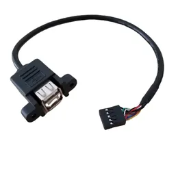 Dupont 10pin/9pin Kvinna till dubbla USB -typ A Female Panel Mount Adapter Data Extension Cable 30cm