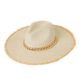Chapéu de luxo feminino verão 12 cm de largura larga grossa corrente de ouro chapéus de praia ao ar livre panamá jazz solar chapéus sombrero hombre
