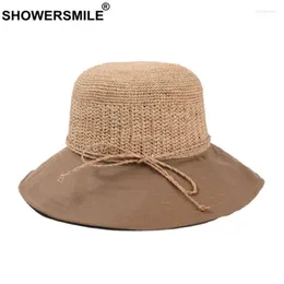 قش القبعة رافيا الكتان المرقعة للسيدات الشمس رجعية مصمم العلامة التجارية Khaki Bucket Ladies Wide Brim Hats Elob22