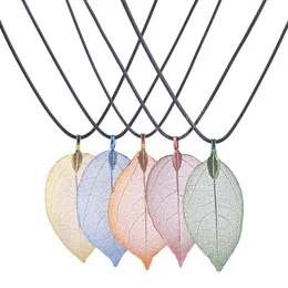 Natural Real Leaf Neklace Pendant For Women Filigree Dipped Unique Necklace Gift oorbellen pendientes mujer mod Rope Chain