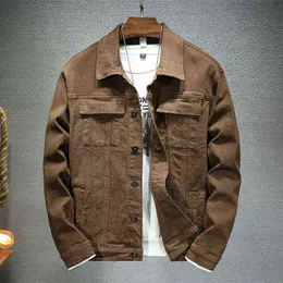 2022 New Spring Autumn Men's Brown Denim Jacket Fashion Casual Cotton Elasticity Slim Fit Jeans Coat Male Brand Clothes Y220803