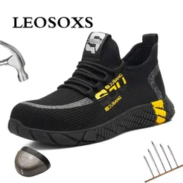 LEOSOXS PUNCTURE証明安全快適な産業用靴メンズスチールトゥ通気性セキュリティワークブーツY200915