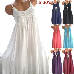 Zogaa sommar ny sexig klänning avslappnad mode spetsar lång klänning lös bekväma maxi klänningar för kvinnor stor storlek 5xl t200603