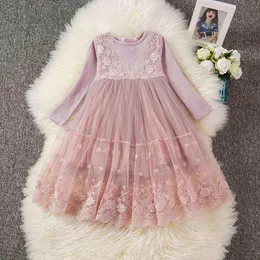 3-8T Girls Long Sleeve Dress for Autumn Kids Casual Dresses Daily Wear Pink Little Girl Princess Full Clothing Vestidos G220518