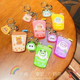 Keychains Cute Bear Pearl Milk Tea Keychain Funny 3D Animal Bottle For Women Bag Car Keyring Accessories Wholesale SMAL22