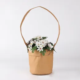 クラフト紙ハンドストラップ付き植木鉢洗浄可能なプランターバッグ紙バスケットガーデン用品