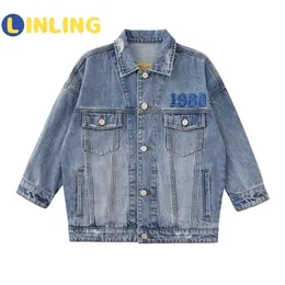 LINLING Casual Ragazze Dei Capretti Del Denim Jean Giacca Autunno abbigliamento adolescente Pulsante Cappotto Outwear Top Outwear Streetwear V259 LJ201130