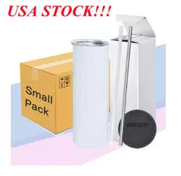 Local warehouse 6pcs sublimation straight tumbler 20oz with plastic metal straw rubber bottom blank skinny tumblers USA stock