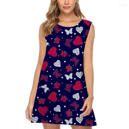 Casual Dresses Ladies Summer 2022 Fashion Print Mini A Line Dress Sleeveless O Neck Ropa Mujer Outfits Plus Size Women Clothing