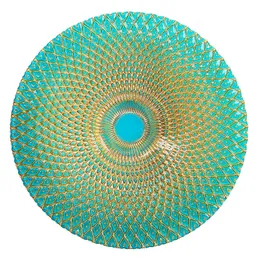 Platzteller aus Kaleidoskop-Glas, 33 cm, groß, unter Geschirr, türkis und goldfarben, rundes Serviertablett für Hochzeit, Restaurant, Hotel, Eventbedarf