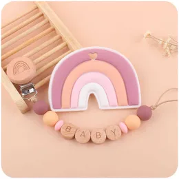 Ny Baby Rainbow Beech Clip Pacifier Chain Cartoon Rainbow Silicone Gum Molar Toy