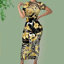 Noisydesigns Women Luxury Evening Dresses Black Greyhound Dog Print Ladies Midi Golden Floral Bodycon Outfits 4XL Dropship 220627