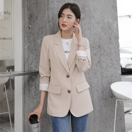 Peonfly Autumn Fashion Blazer Jacket Women Casual Korean Tickets Long Sleeve Coat Office Ladies Solid Loose Blazer 220801