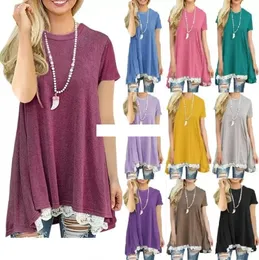 Patchwork Lace Loose Long T-Shirt Women Top Casual Short Sleeve Tees Maternity Pullover shirt