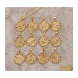 Pendant Necklaces 12 Constellation Necklace Gold Crystal Coin Pendants Charm Star Sign Choker Astrology For Women Fashion Jewelry 22 Dhku4